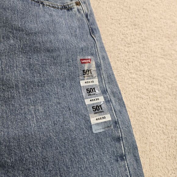 Levis 501 Original Fit Mens 40x30 Blue Jeans Stonewash Straight Leg Button Fly - Picture 4 of 15